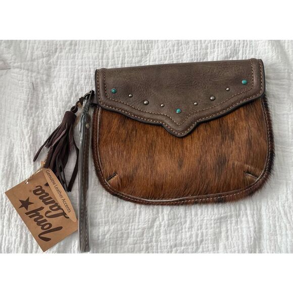 Tony Lama Western Brindle Cowhide Hair Wristlet Wallet NEW NWT - Picture 1 of 5